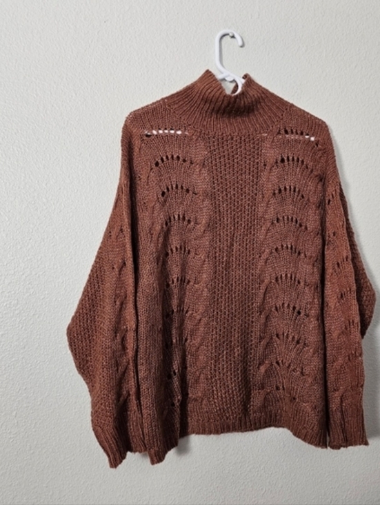 EARTHBOUND Sweaters - Women’s Brown Open-Knit Mock Neck Sweater Sz XL